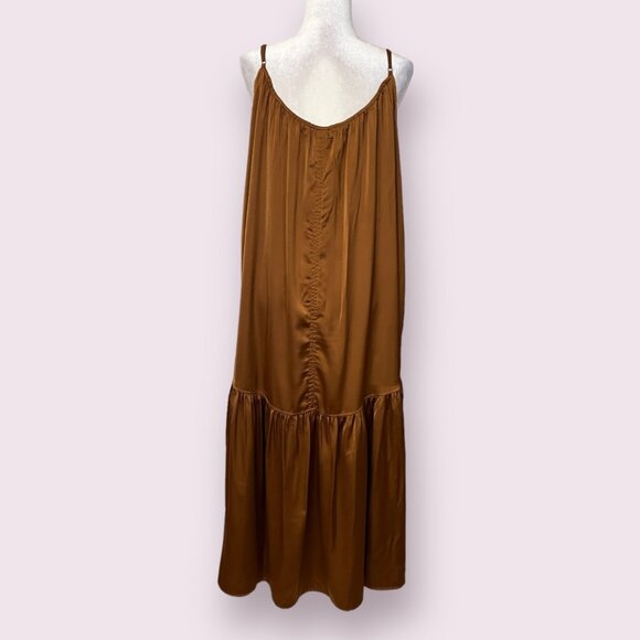 Wishlist Apparel Women's Maxi Brown Satin Look Drop Waist Spaghtti Straps Boho L - Picture 3 of 12